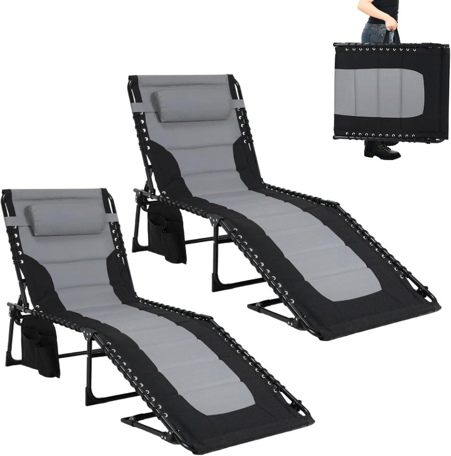 Set of 2 Oversized Folding Sun Loungers Dark Grey