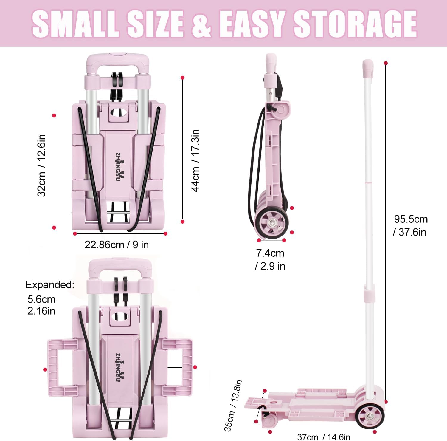 Portable Folding Hand Truck Trolley 35KG Pink Luggage Cart