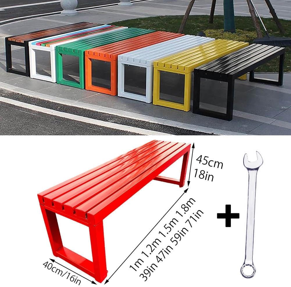 Metal Garden Bench 1.2m Backless Outdoor Park Patio Seat Red