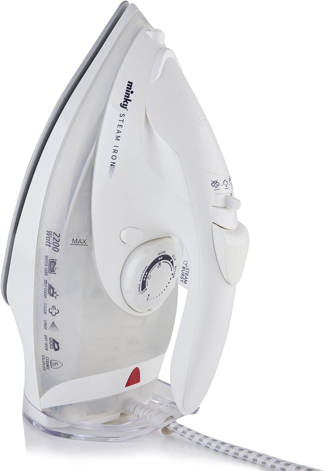2200W Steam Iron Ceramic Soleplate 350ml Tank Anti Drip Self Clean