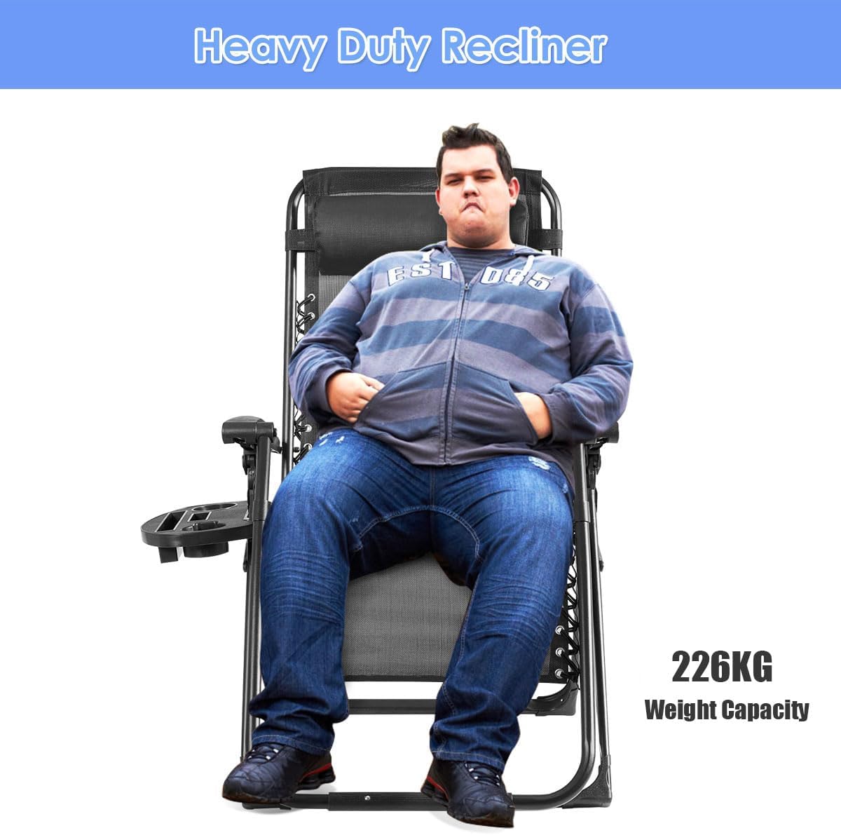 Heavy Duty Zero Gravity Recliner Chair 226kg with Tray Black