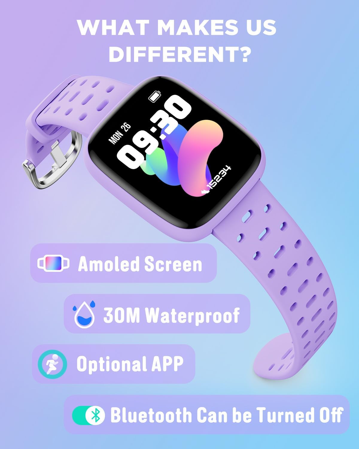 Kids AMOLED Smart Watch Lilac No Phone Needed