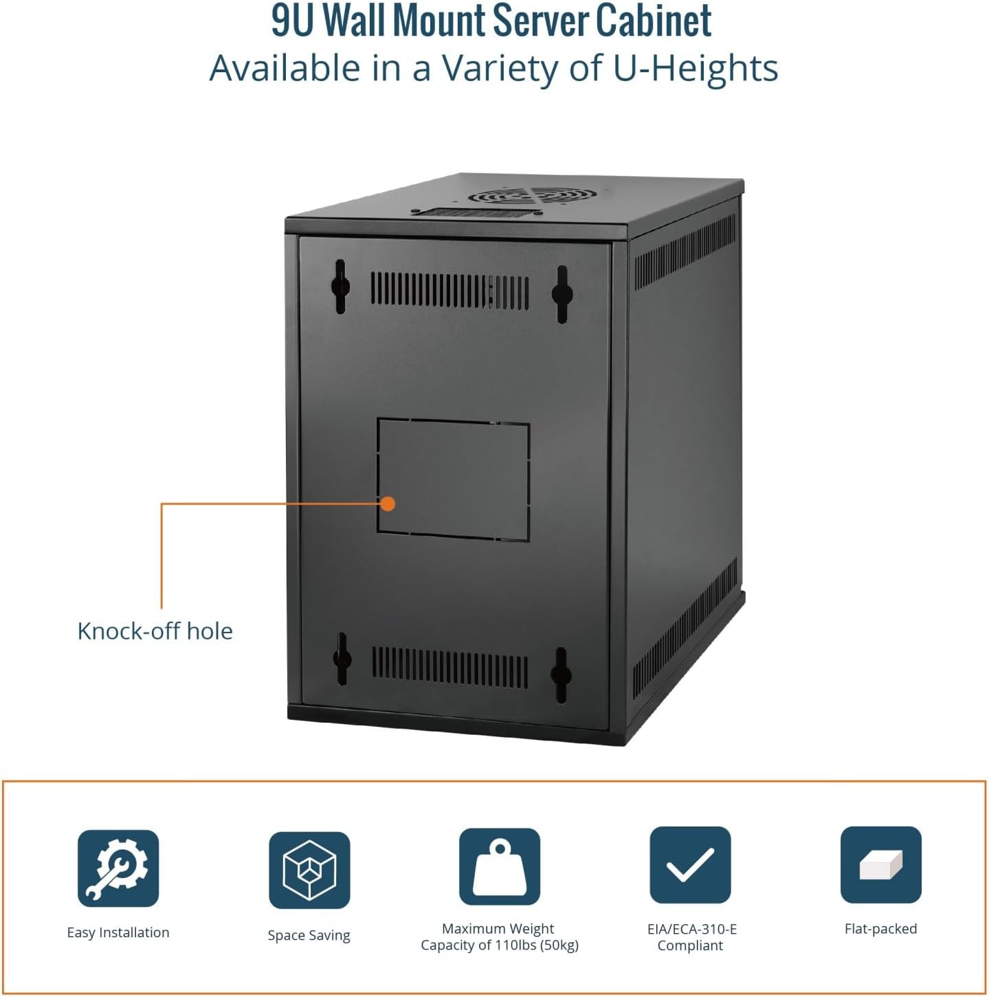 9U 10 Inch Wall Mount Data Cabinet Glass Door Black