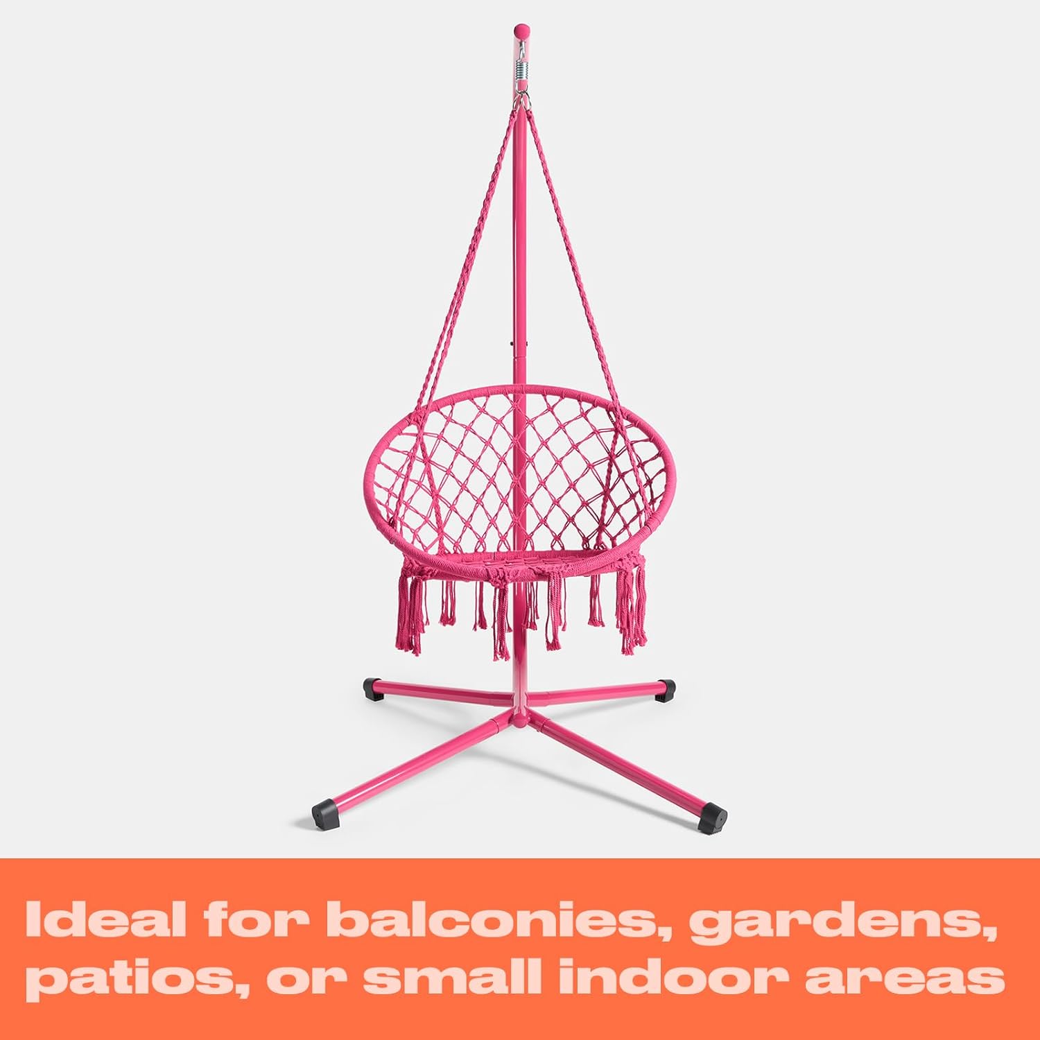 Hot Pink Macrame Egg Chair with Stand Hanging Swing