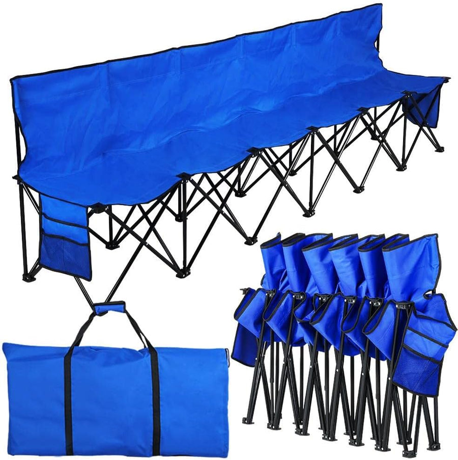 6 Seat Folding Sport Bench Portable Camping Chair Blue