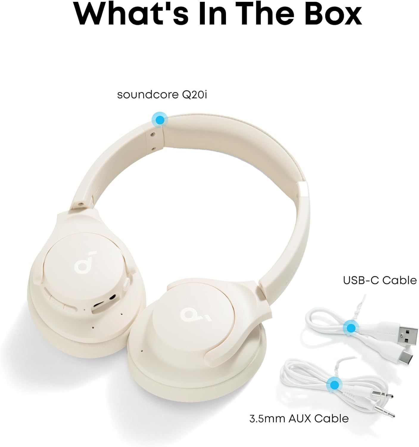 White ANC Bluetooth Over Ear Headphones 40H Playtime Hi Res