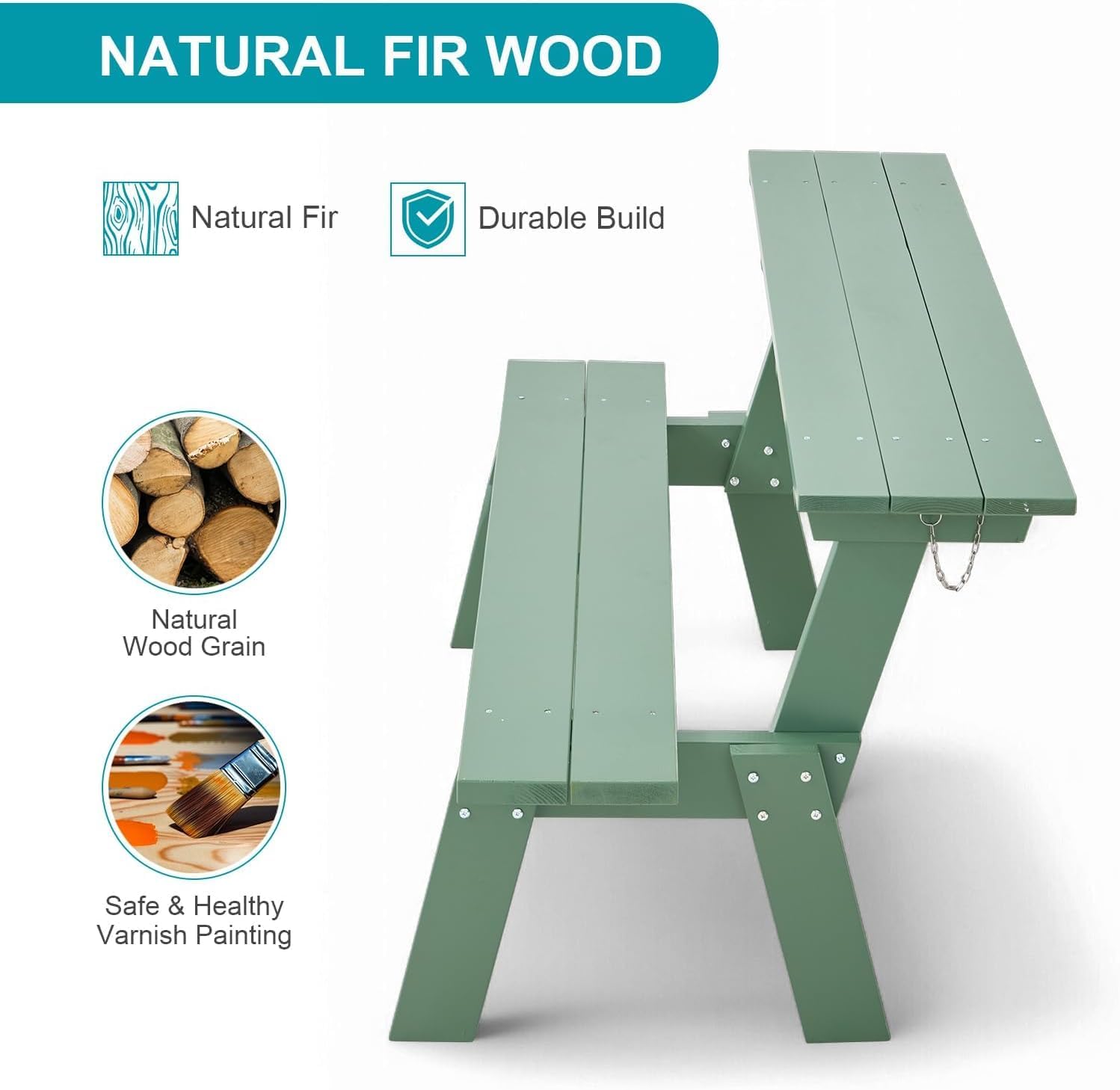 3 in 1 Wooden Picnic Table Bench Set Convertible Folding Garden