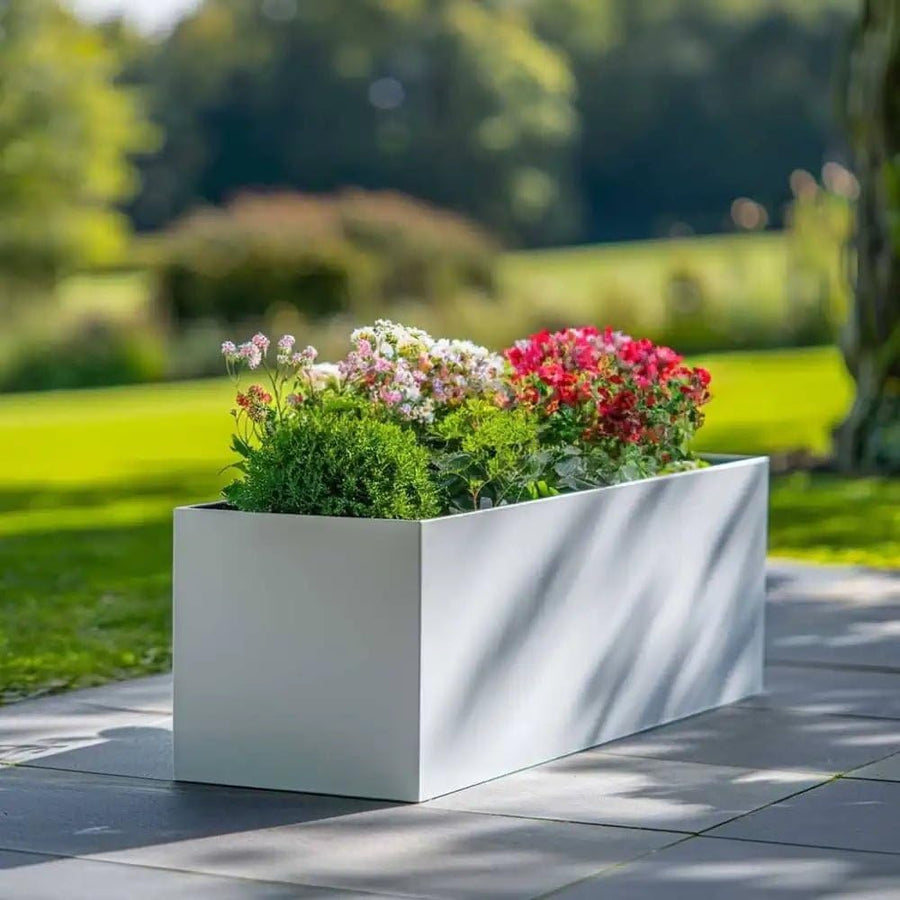 Galvanised Trough Planter 70cm Lightweight Outdoor Indoor Box White