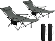 2 Pack Grey Reclining Camping Chairs with Footrest Set