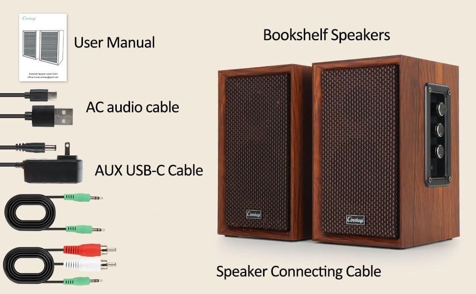 40W Bluetooth Bookshelf PC Speakers Wooden Stereo Bass USB AUX