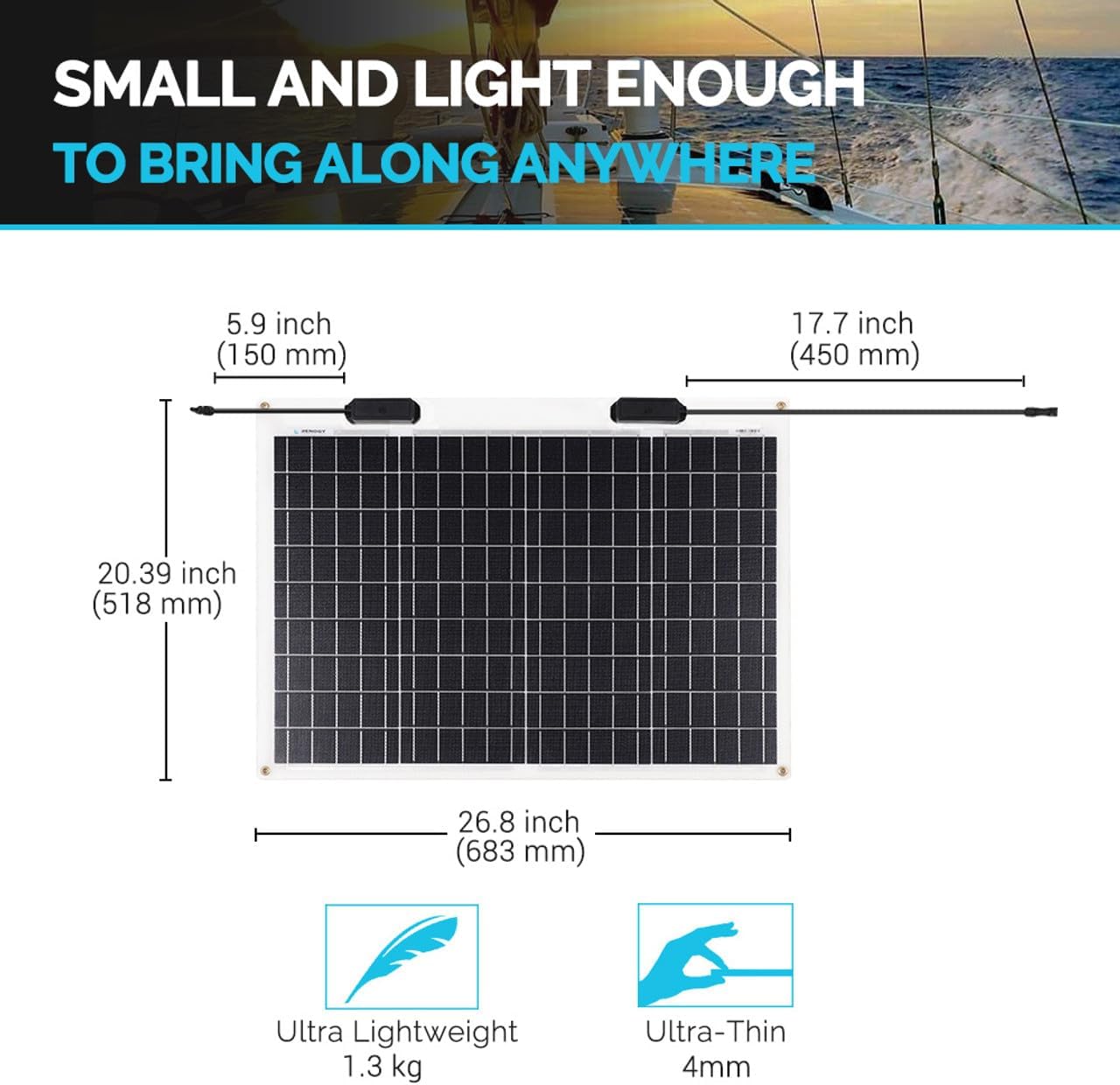 50W Flexible Solar Panel 12V RV Marine Van Roof