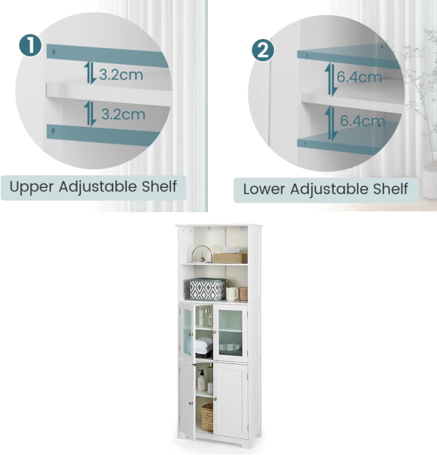 Tall Storage Cabinet Glass Door Shelf Unit White