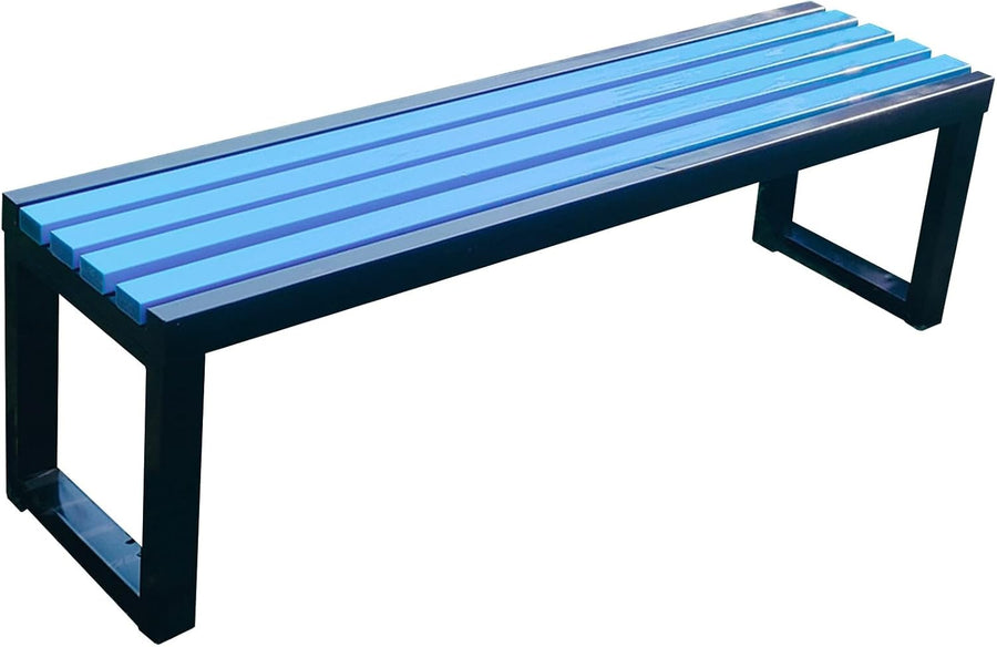 Outdoor Backless Garden Bench Wood Metal Patio Seat Blue 100cm