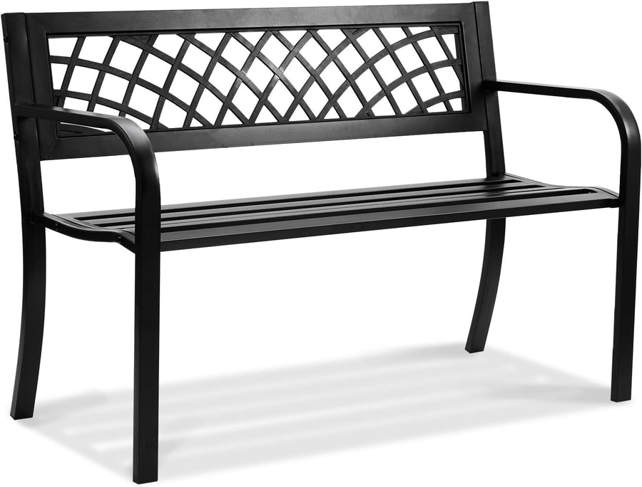 Metal Garden Bench 3 Seater Outdoor Patio Park Seat Black