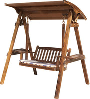 Solid Teak Wood Swing Bench Canopy Side Tables Brown