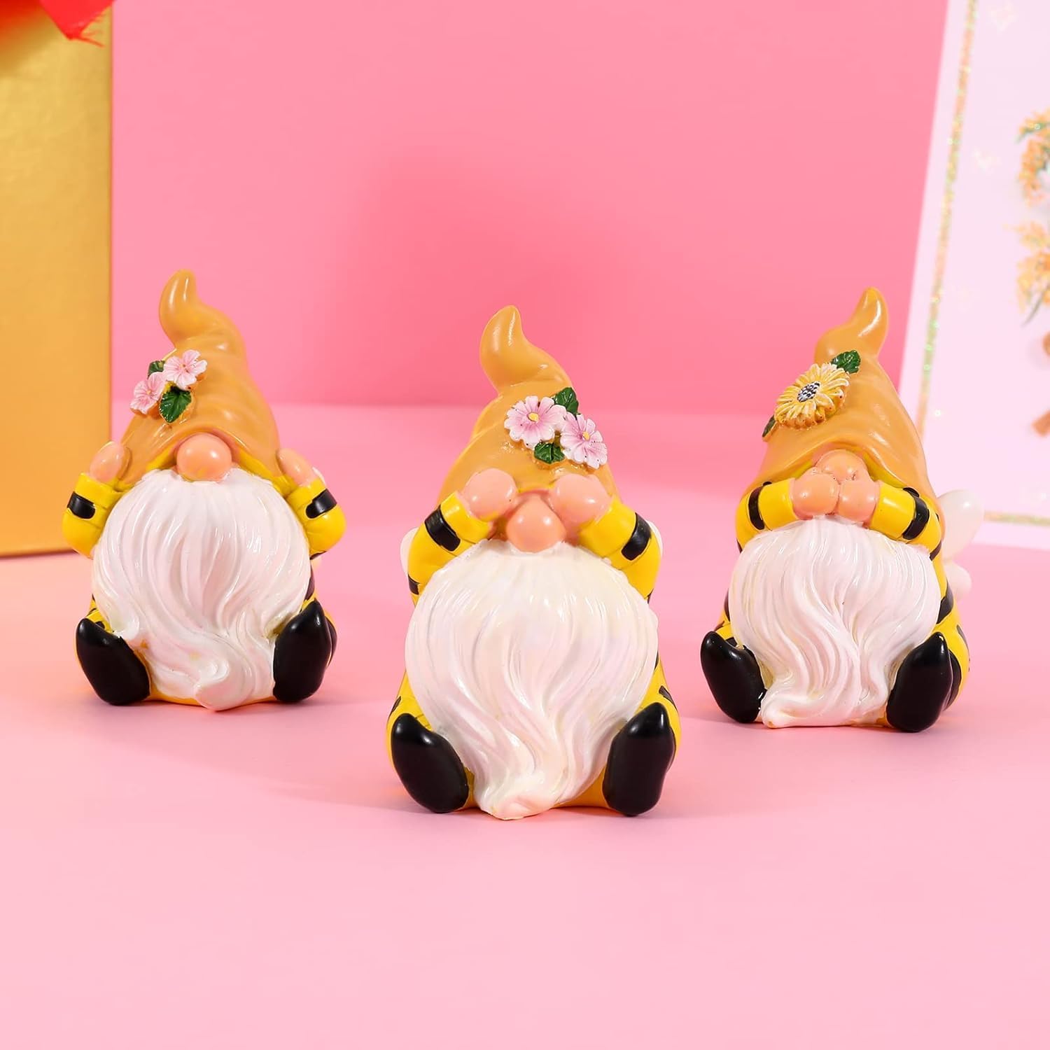 Bee Gnome Figurines Set Funny See Hear Speak No Evil Decor