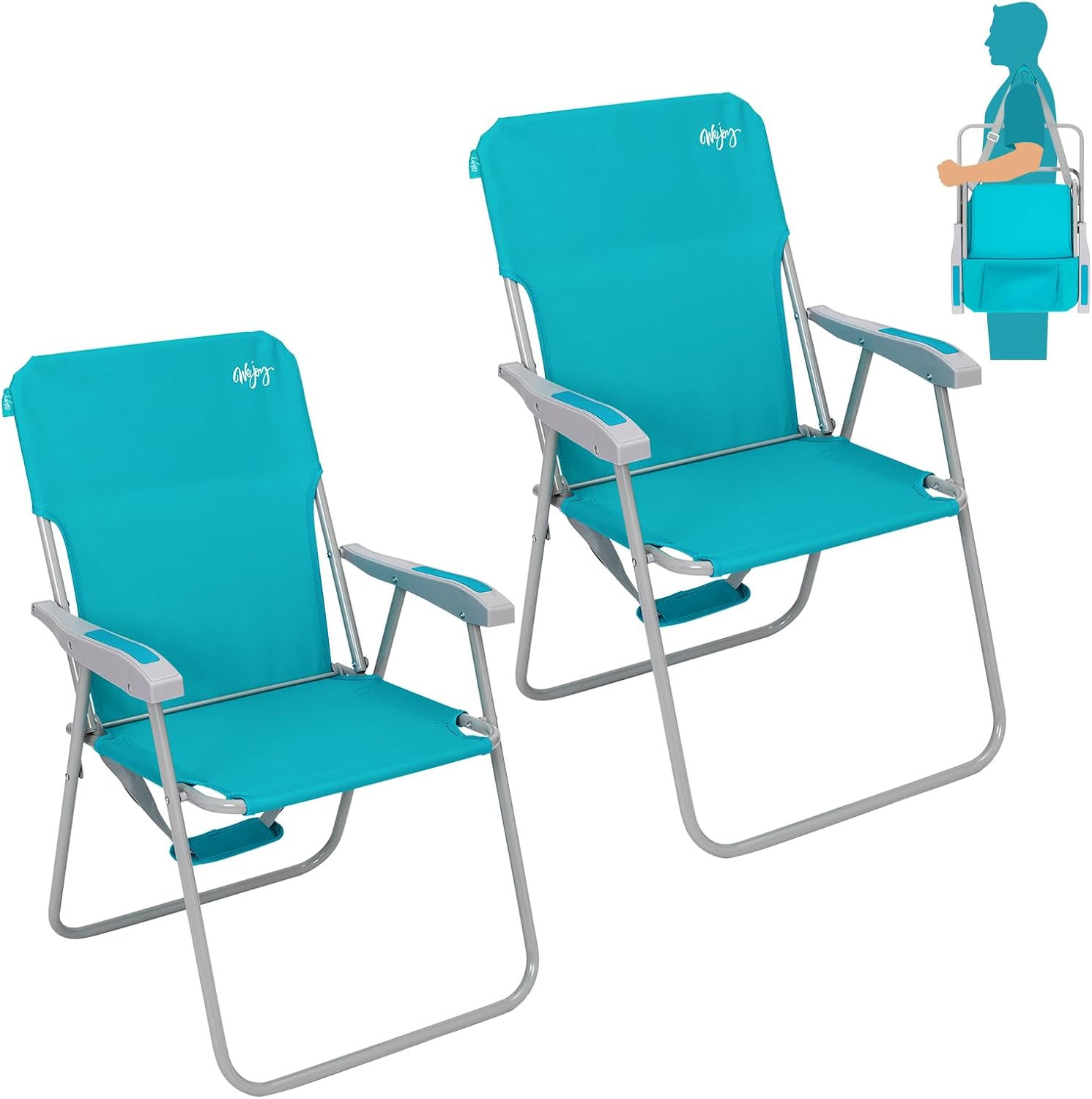 Folding Beach Chairs 2 Pack High Back Lightweight Cyan