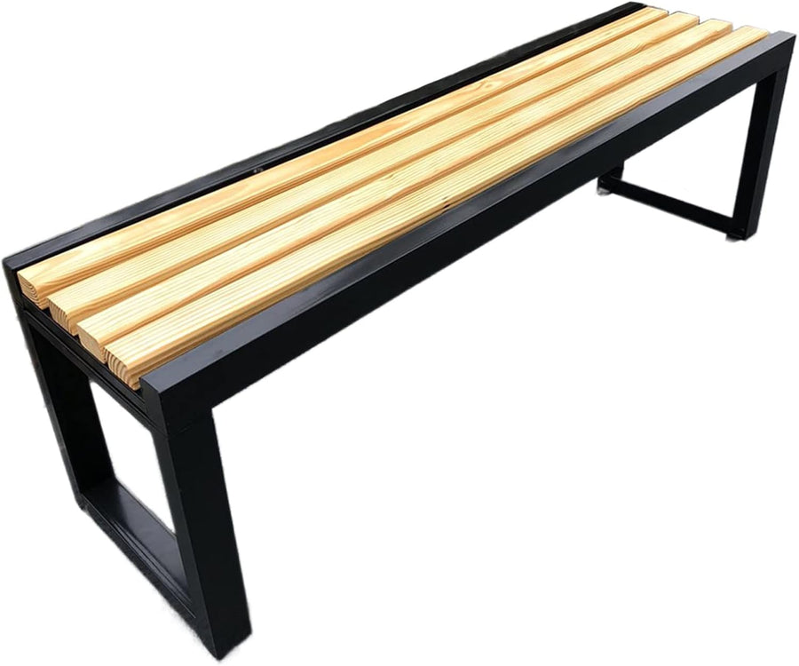Weatherproof Outdoor Garden Bench Steel Wood Patio Seat Deck Lawn 100x40x45cm