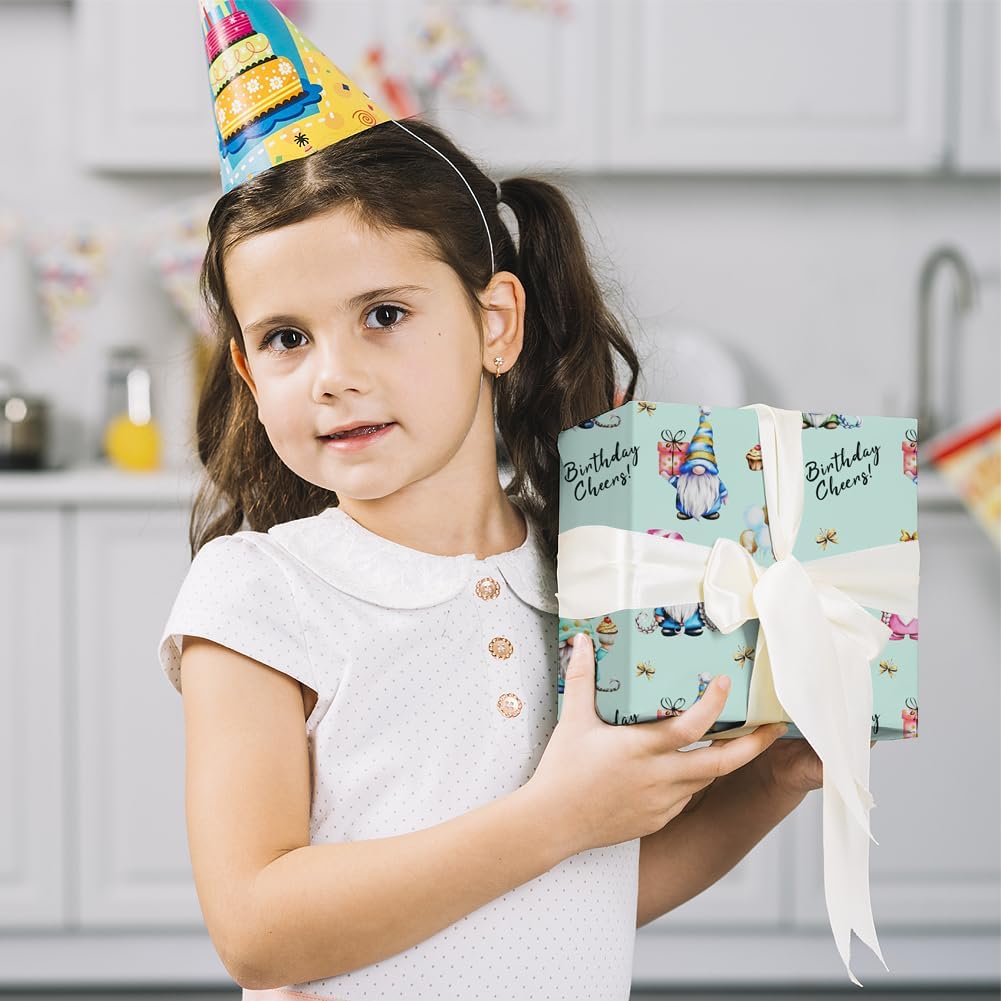 Birthday Gnome Wrapping Paper 4 Sheets Gift Wrap Kids
