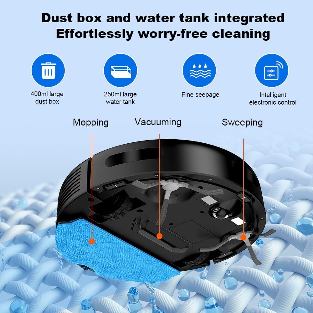 Robot Vacuum Mop LiDAR Mapping WiFi App Voice Auto Clean Black