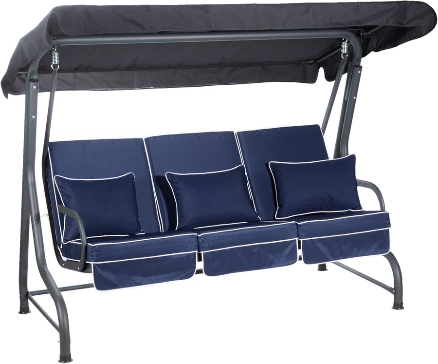 3 Seater Garden Swing Seat Canopy Cushions Heavy Duty Patio 250kg
