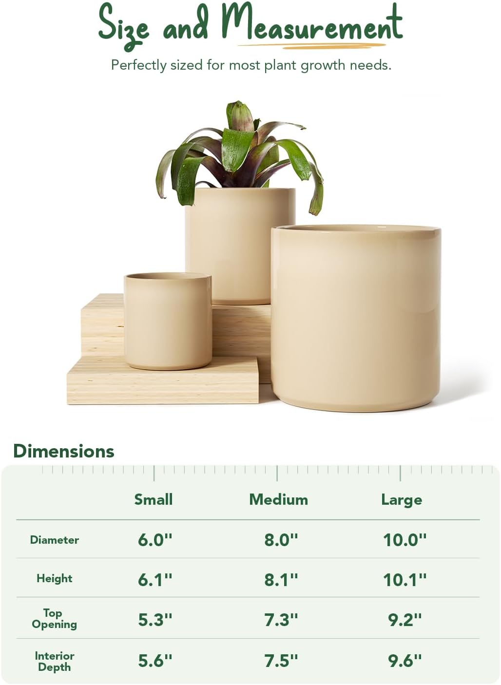 Ceramic Plant Pots Set 3 Sand Beige Indoor Planters Drainage