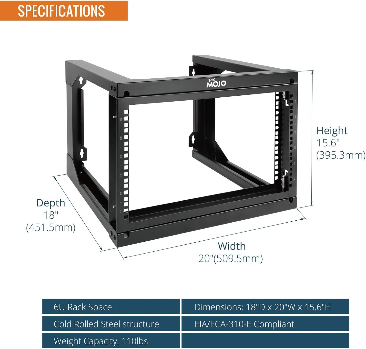 6U Wall Mount Open Frame Server Rack Swing Gate
