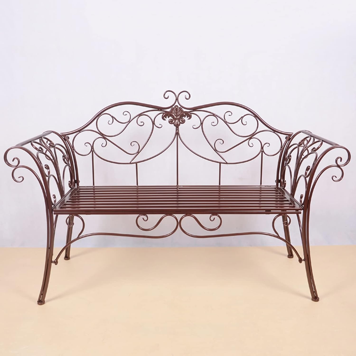 2 Seater Metal Garden Bench Retro Patio Seat Curved Back Bronze