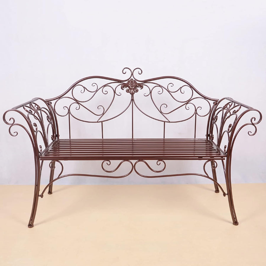 2 Seater Metal Garden Bench Retro Patio Seat Curved Back Bronze