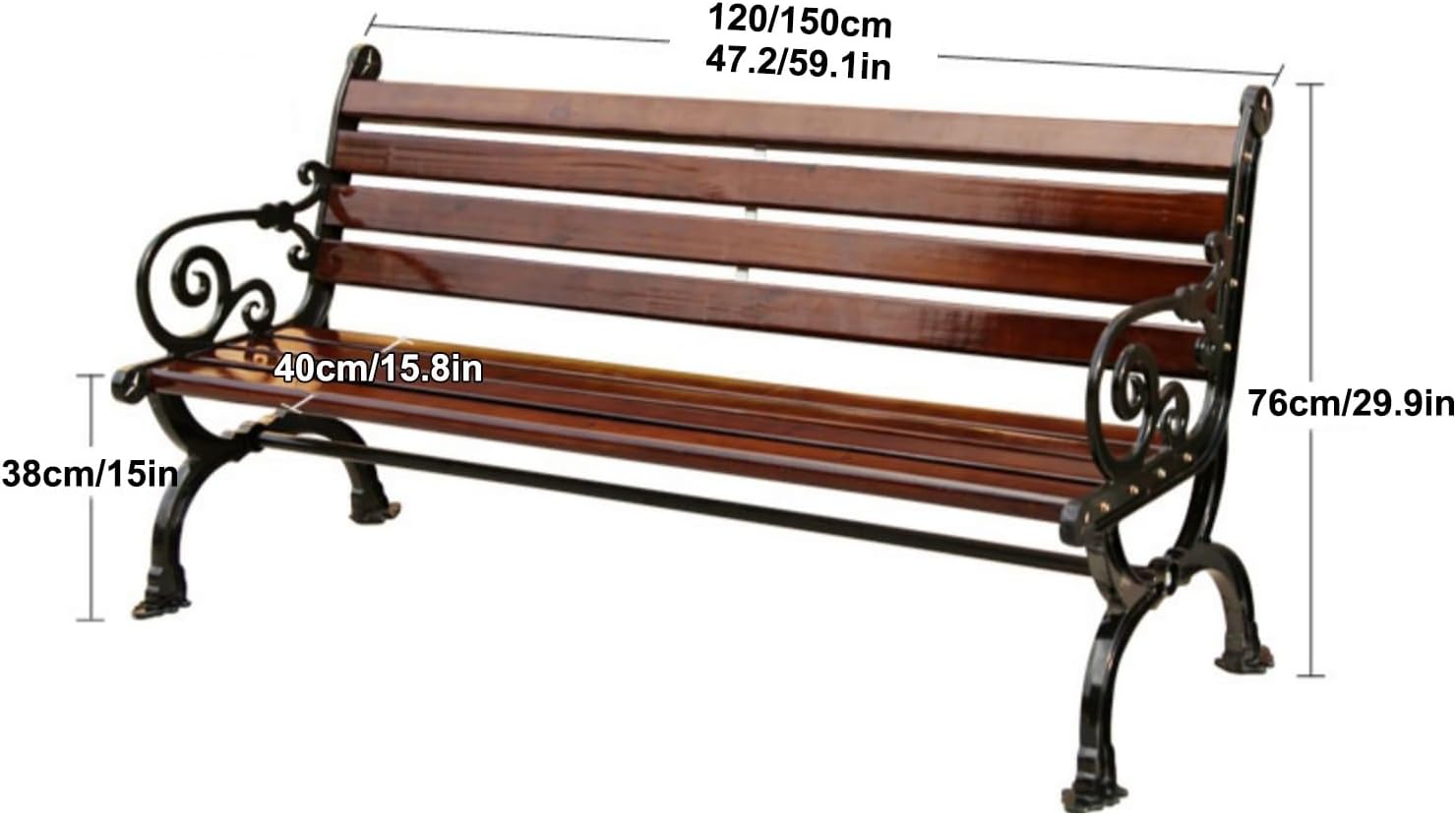 Outdoor Garden Bench Cast Iron Steel Patio Park Bench 120cm Seat