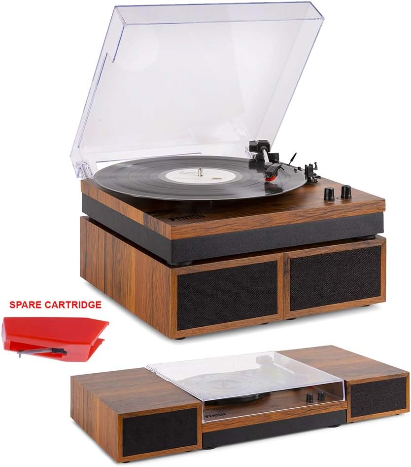 Bluetooth Record Player with Speakers 3 Speed Light Wood