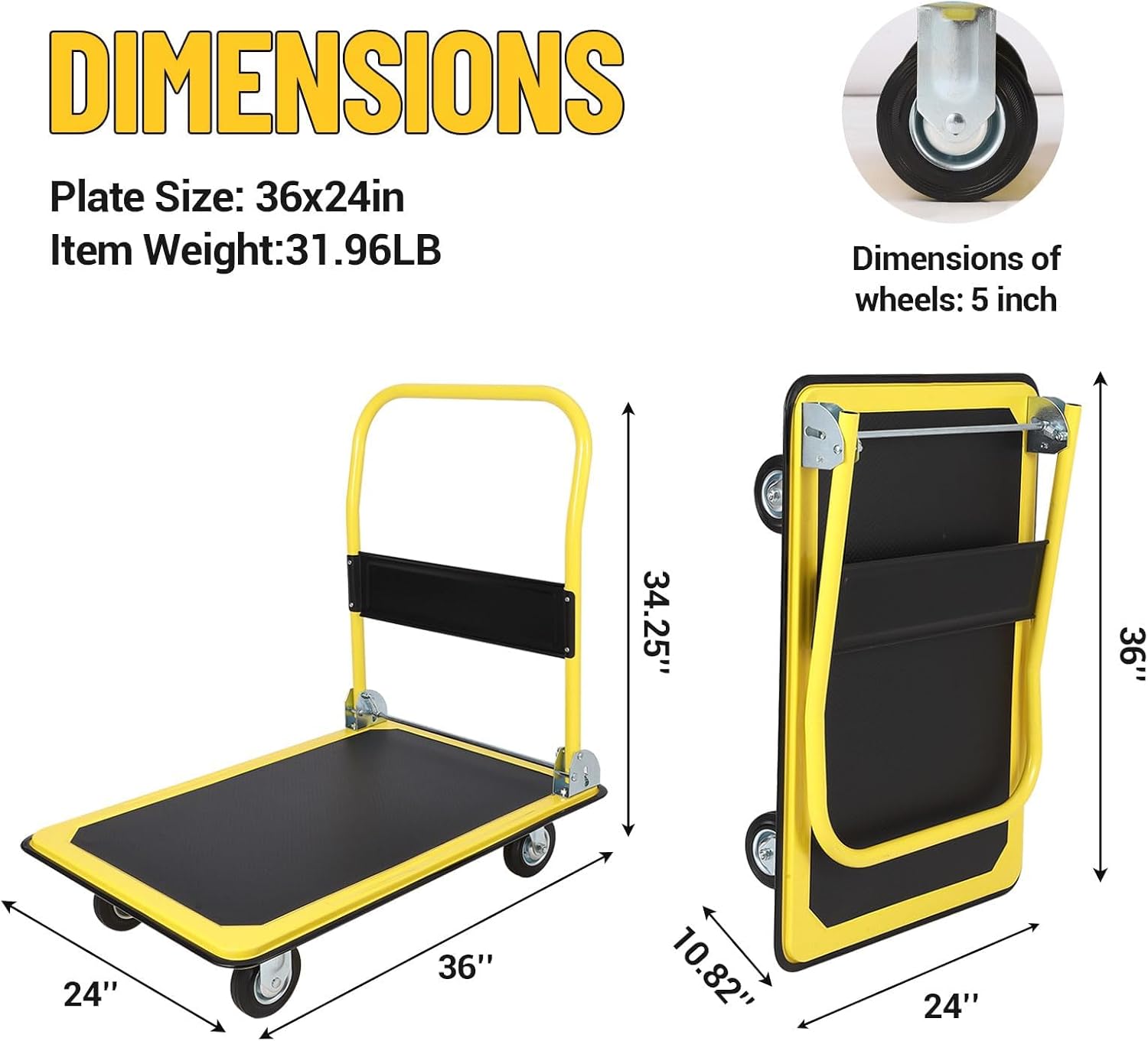 500KG Heavy Duty Platform Truck Folding Flatbed Trolley