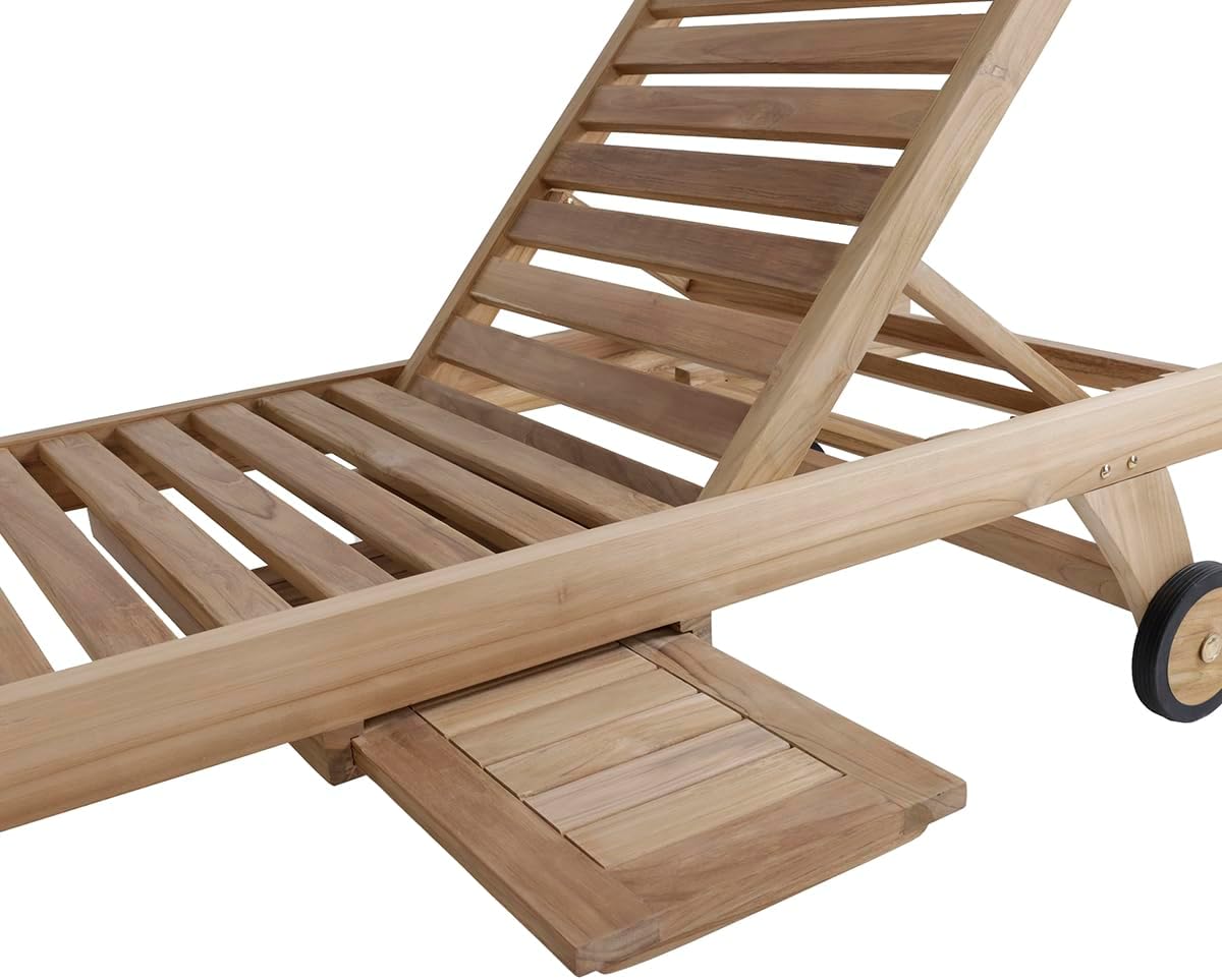 Teak Sun Lounger Wooden Recliner with Wheels Table