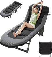 Foldable Sun Lounger Bed Black 6 Position Recliner