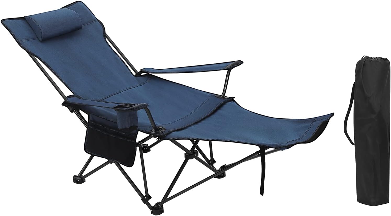 Reclining Camping Chair with Footrest Folding Seat Blue