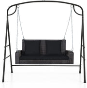 2 Seater Rattan Garden Swing Chair Set Black Stand