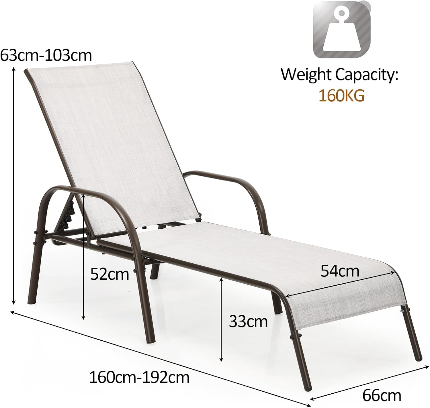 Garden Sun Lounger 5 Position Recliner Chair Grey