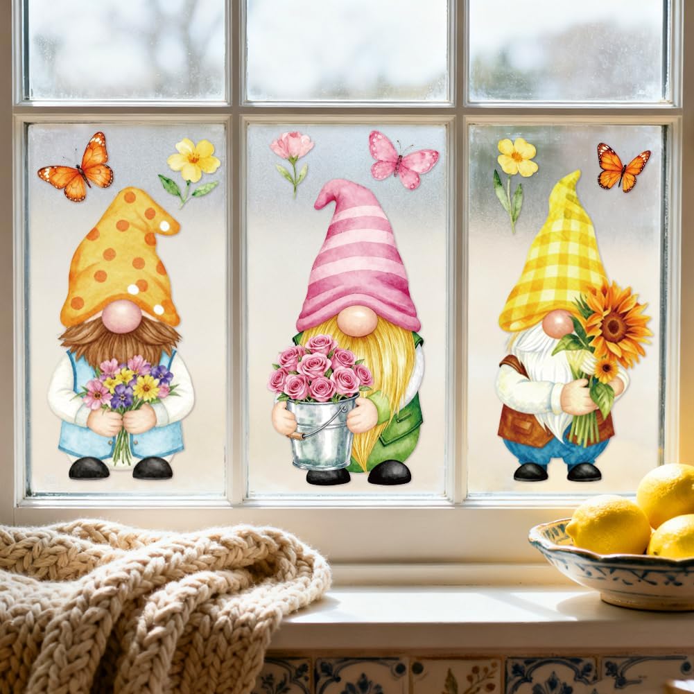 Large Gnome Window Cling 120cm Double Sided Flower Sticker