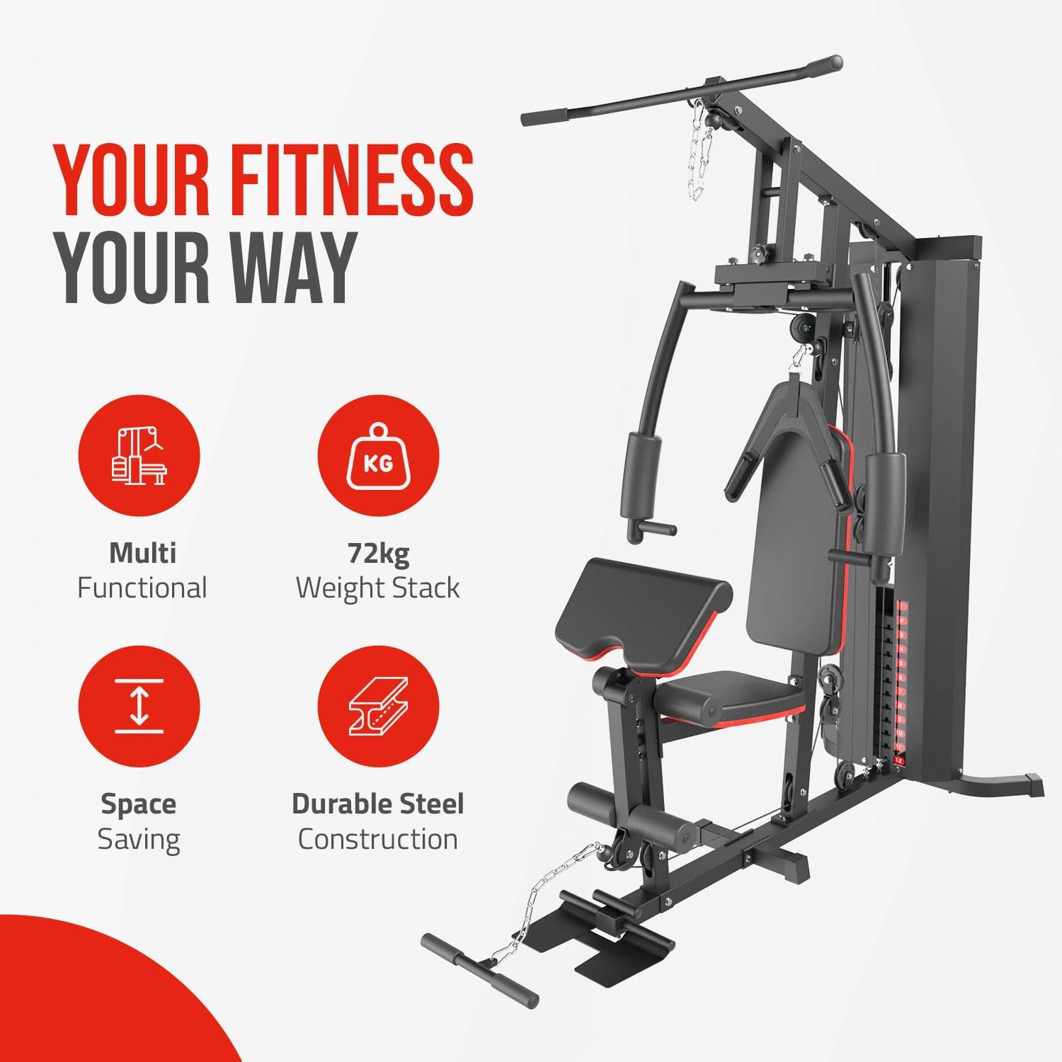 Multi Gym Machine with 72kg Weight Stack Home Strength Trainer