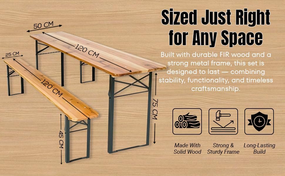 Folding Wooden Picnic Table & Bench Set Portable Beer Garden Set