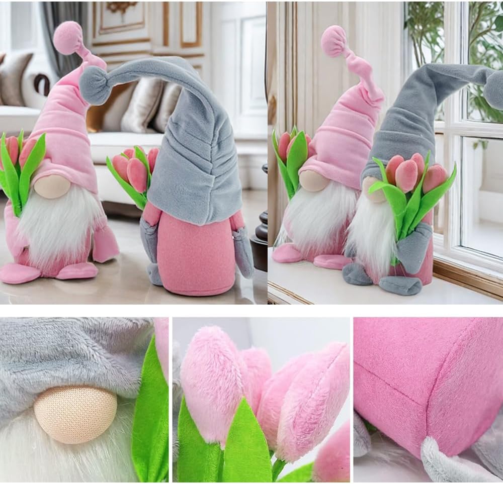 Mothers Day Gnome Set 2 Tulip Plush Gonk Gift Table Decor