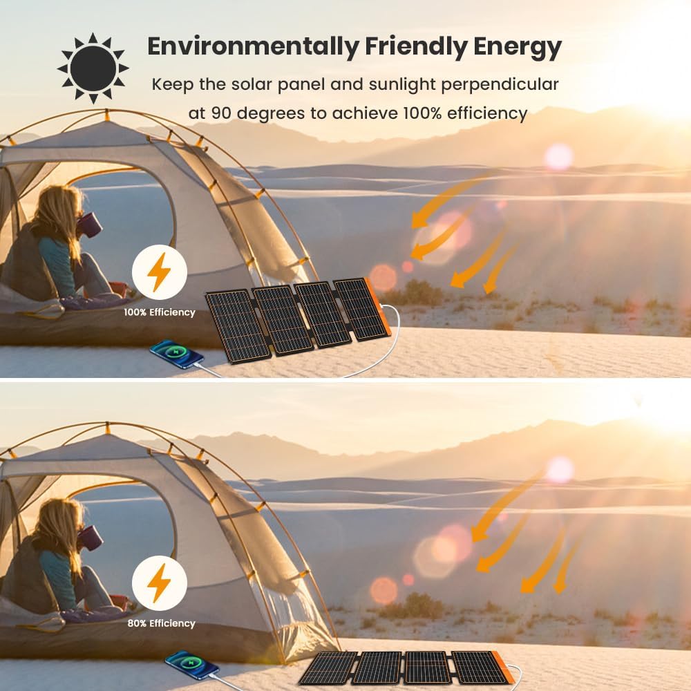 40W Foldable Solar Panel USB C USB A Portable Charger Camping