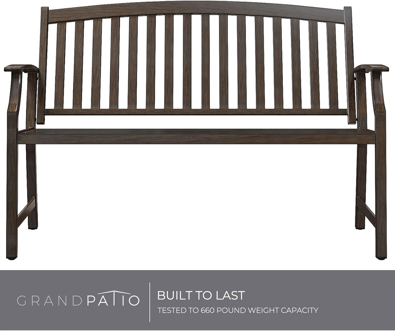 Metal Garden Bench 128cm Outdoor Patio Park Seat Rust Resistant Brown
