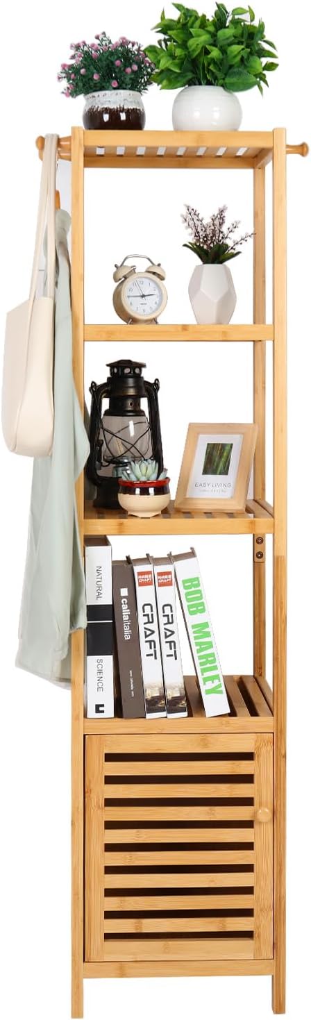 Tall Bamboo Bathroom Storage Cabinet Natural Shelf Unit