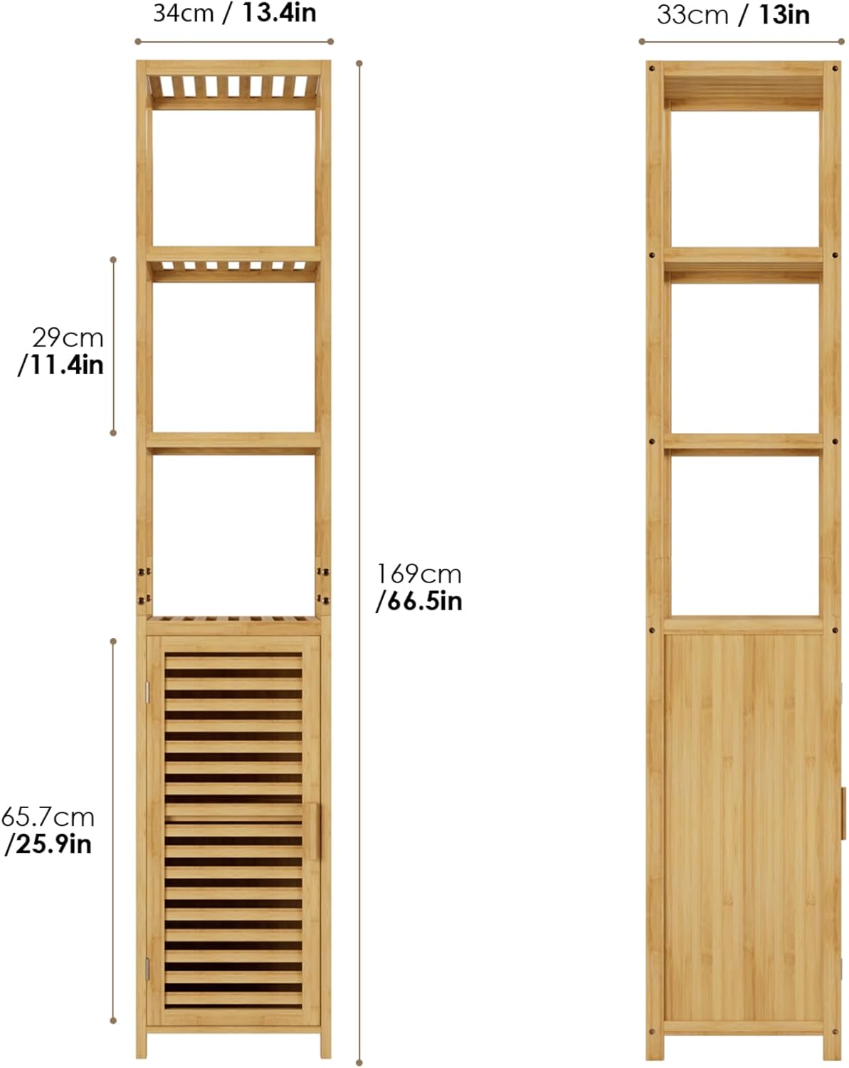 Tall Bamboo Bathroom Storage Cabinet 3 Shelves Door Natural