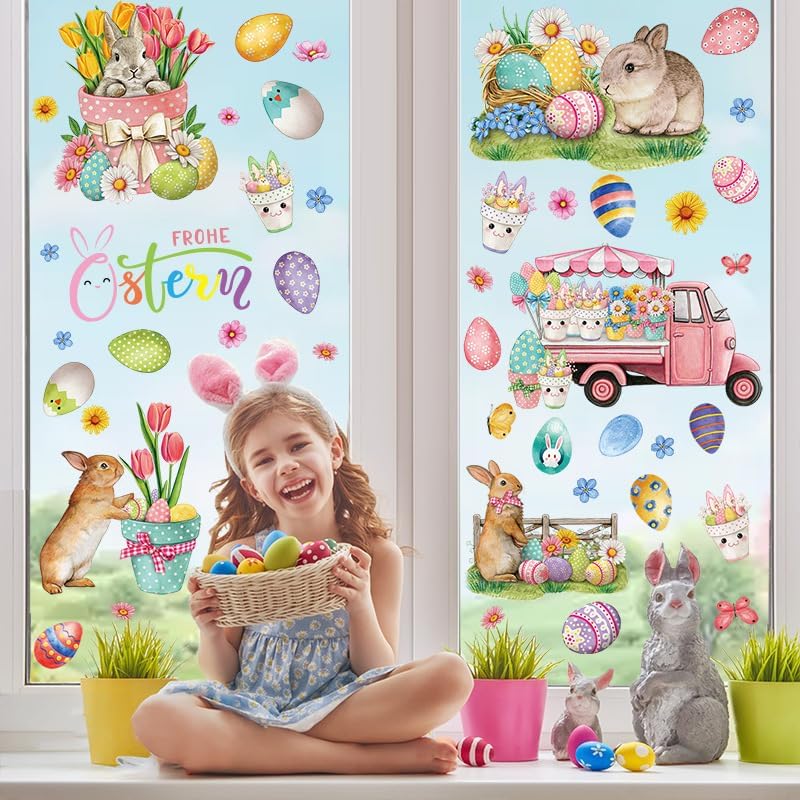 Easter Bunny Window Clings Double Sided Stickers 9 Sheets