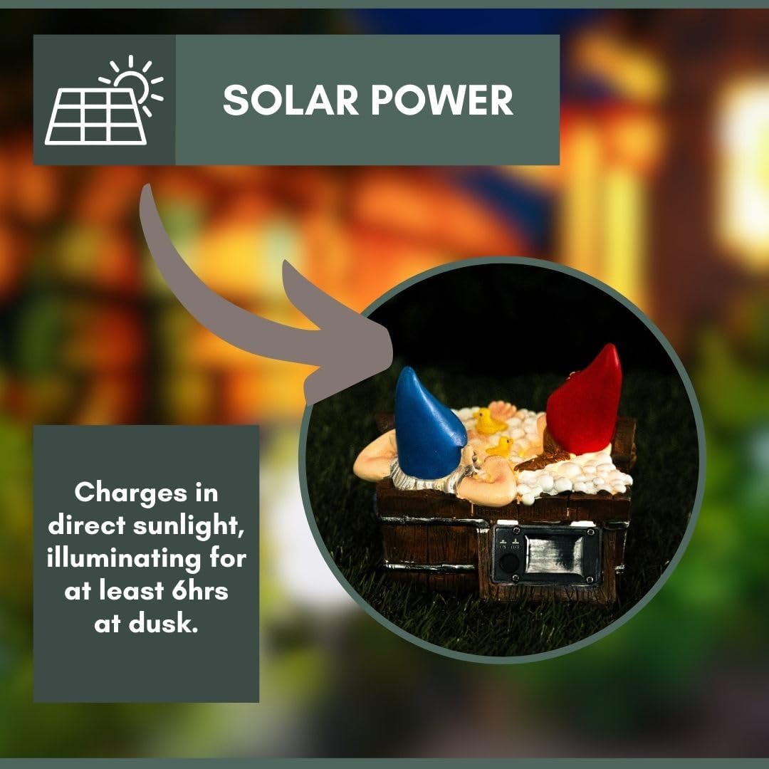 Solar Gnome Hot Tub Statue Funny Garden Decor LED Resin