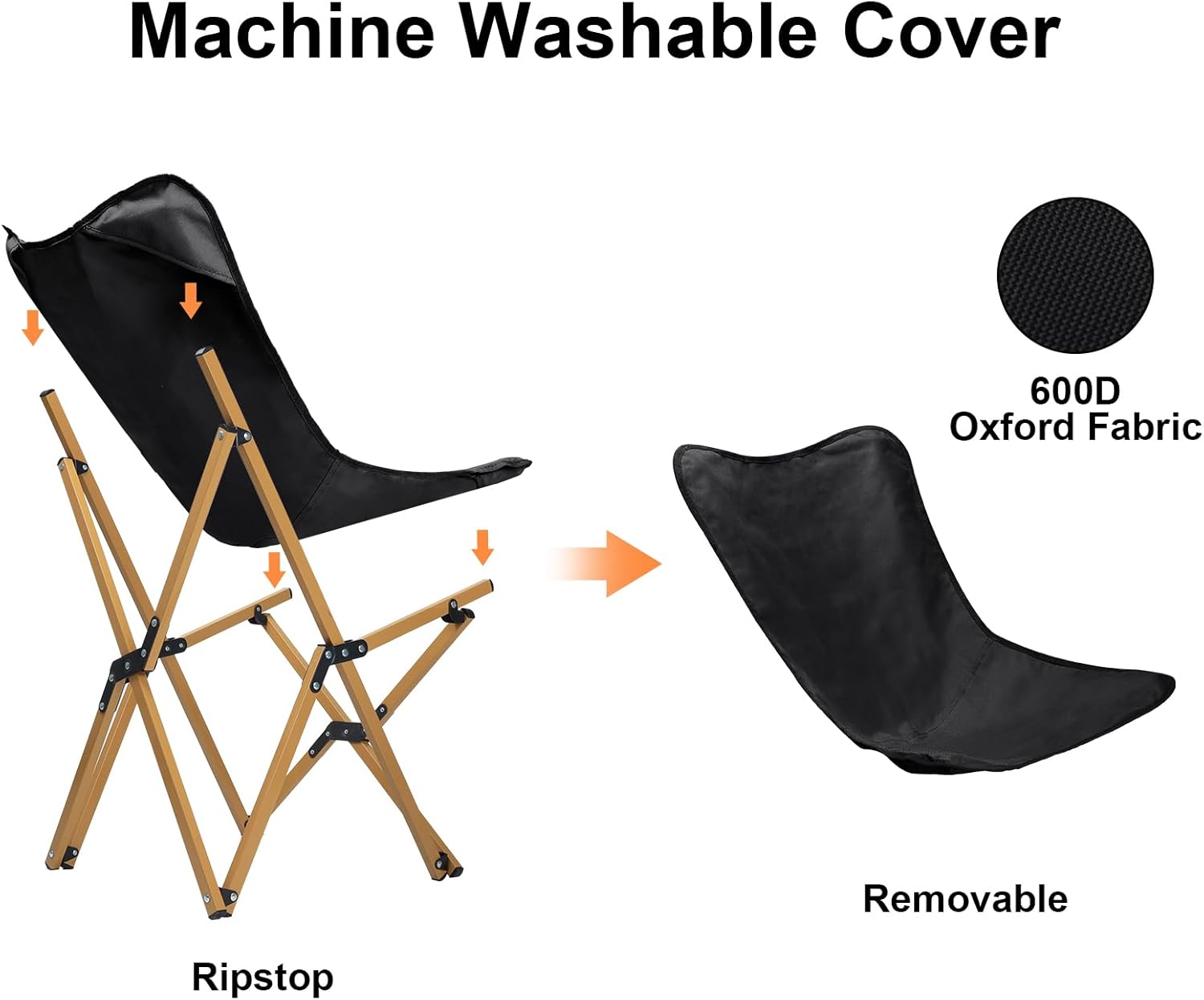 Black Folding Butterfly Camping Chair Portable Seat