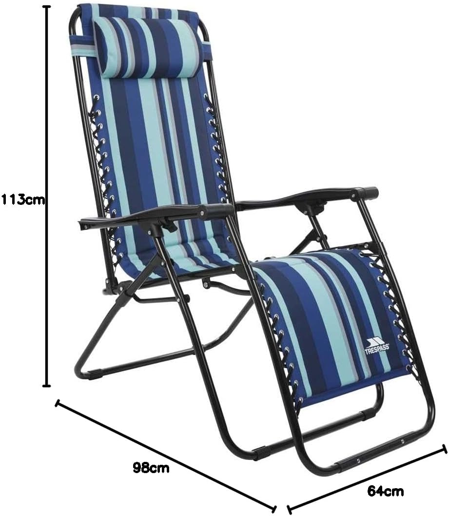 Padded Reclining Sun Lounger Chair Blue Stripe