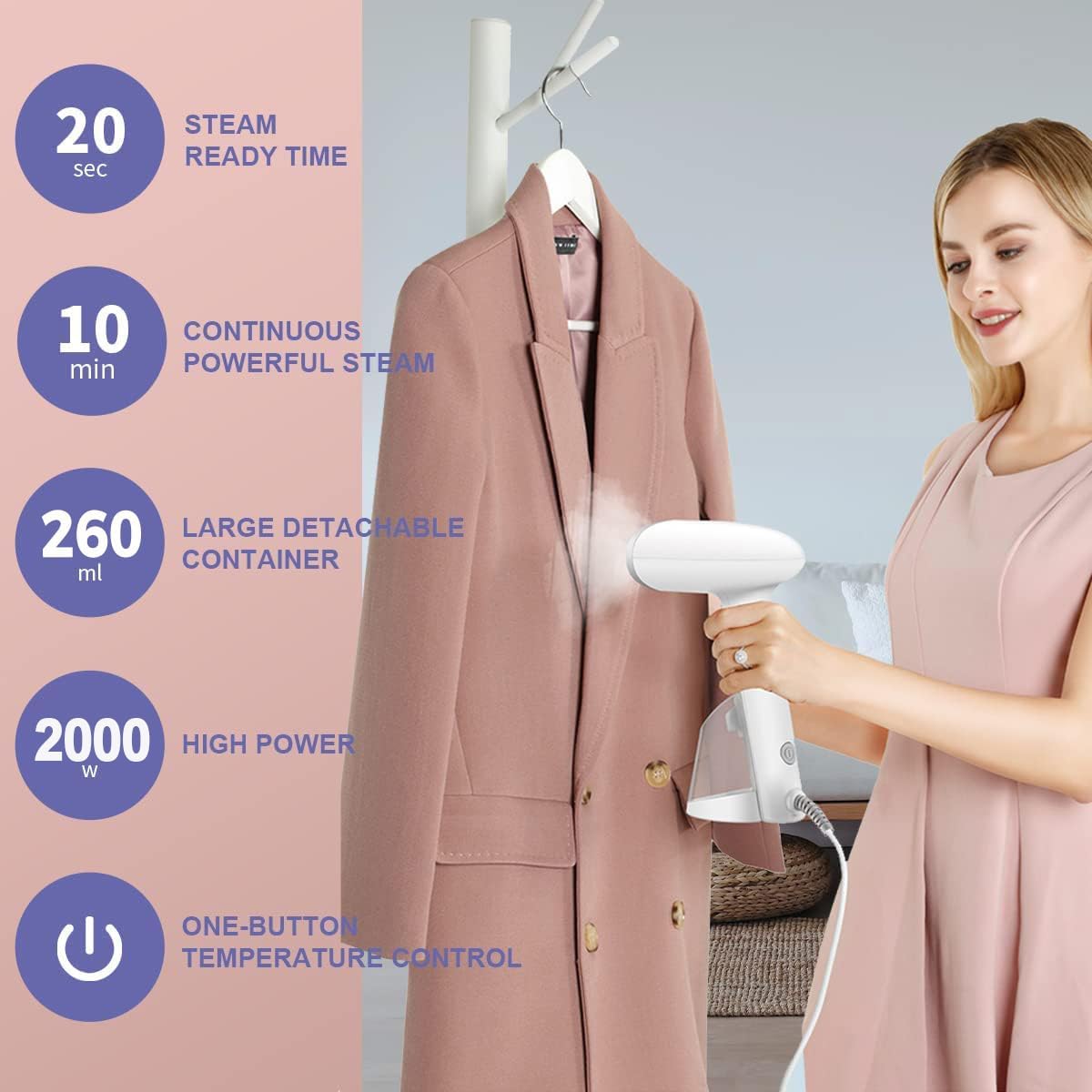 2000W Handheld Clothes Steamer Portable 260ml Garment Steamer